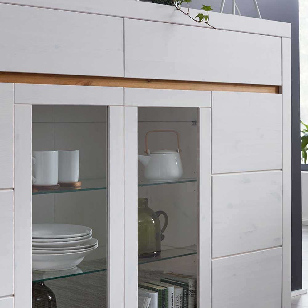 177x125x42 cm Sideboard in Weiß mit Glas - Meuvrun