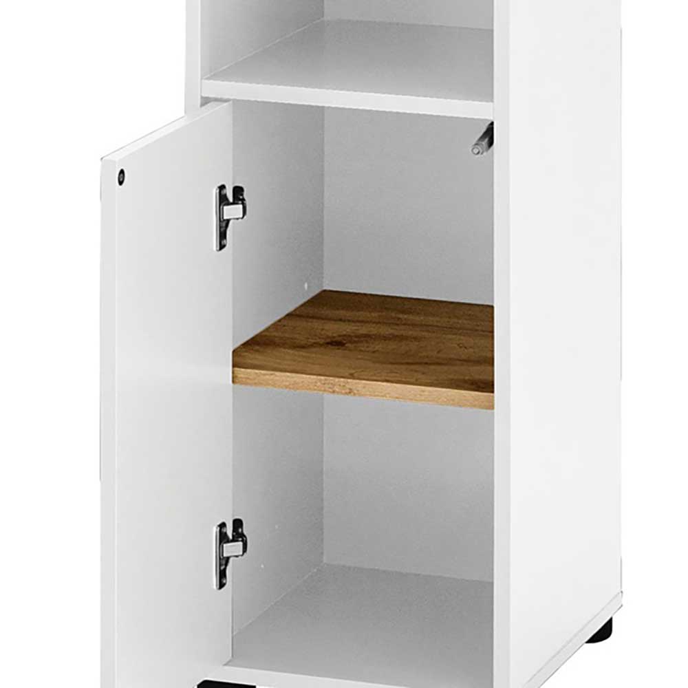 Badezimmer Hochschrank in Weiß mit Wildeiche - Alenta
