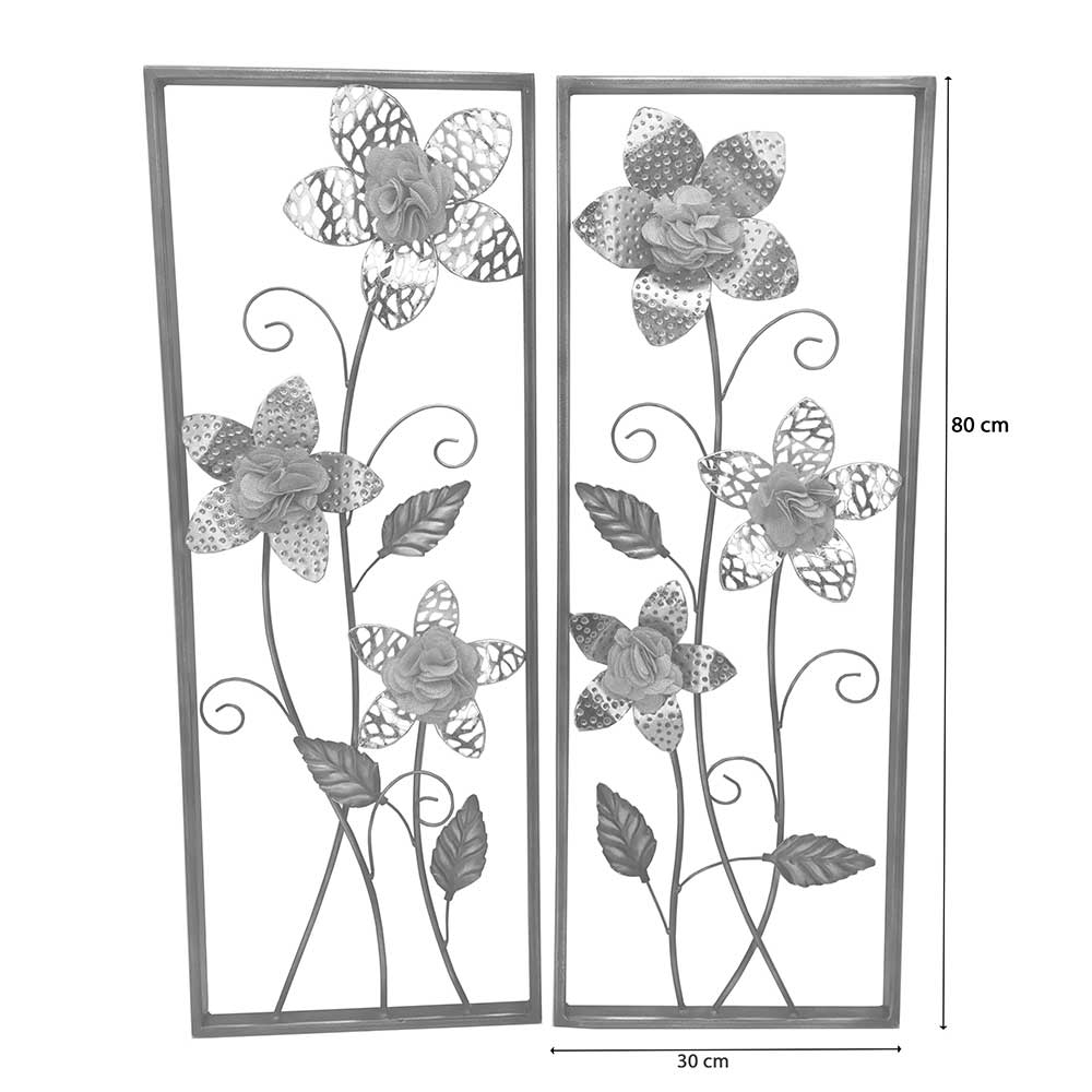 Wandbilder Blumen aus Metall und Stoff - Sinona (zweiteilig)