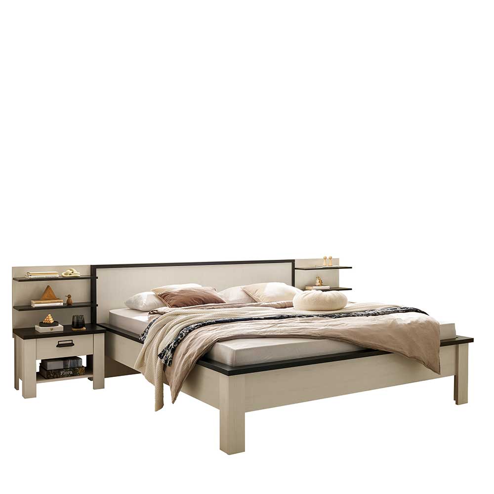 Doppelbett Set in Weiß & Anthrazit - Tramos (dreiteilig)