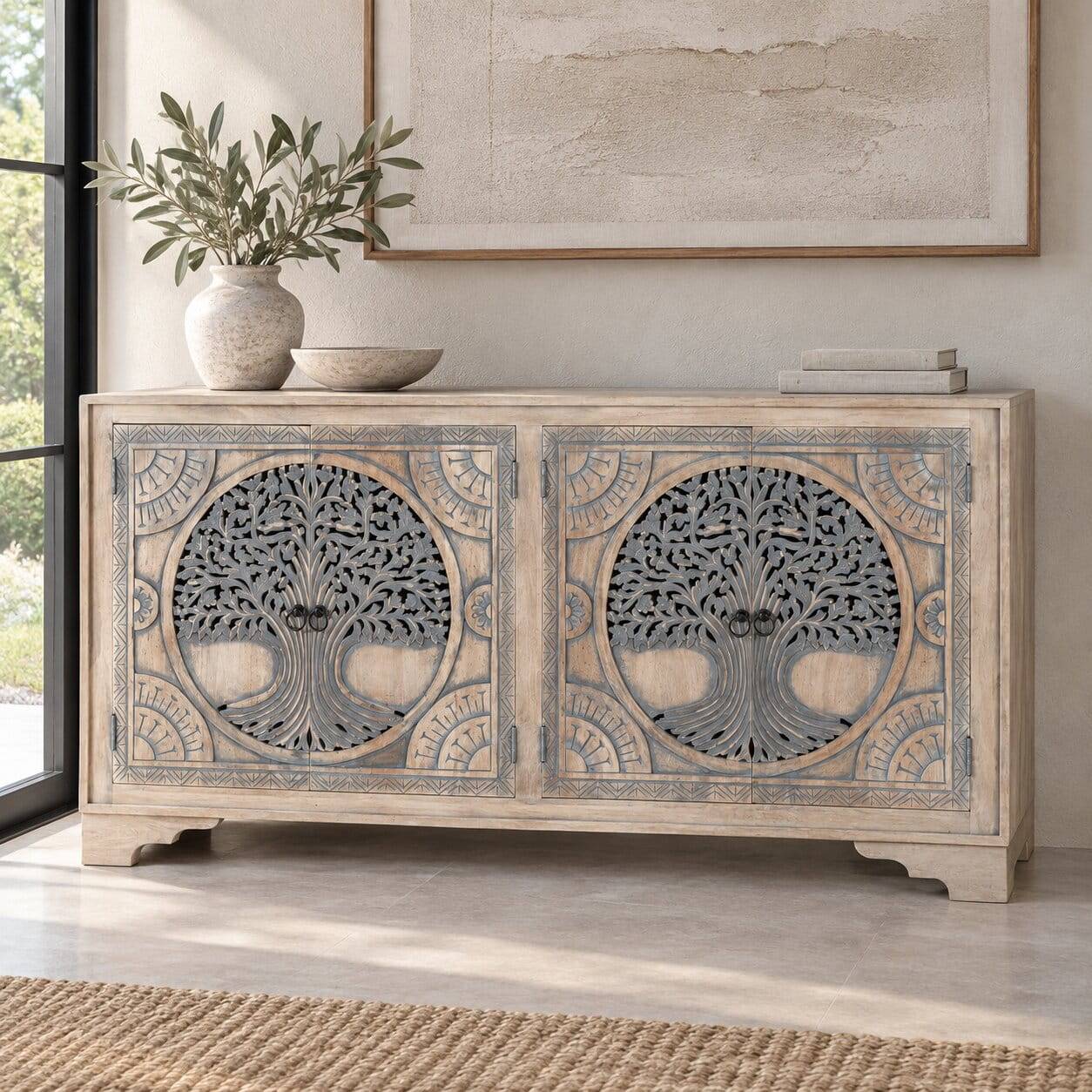Boho Sideboard mit Lebensbaum Schnitzerei - Stamforts