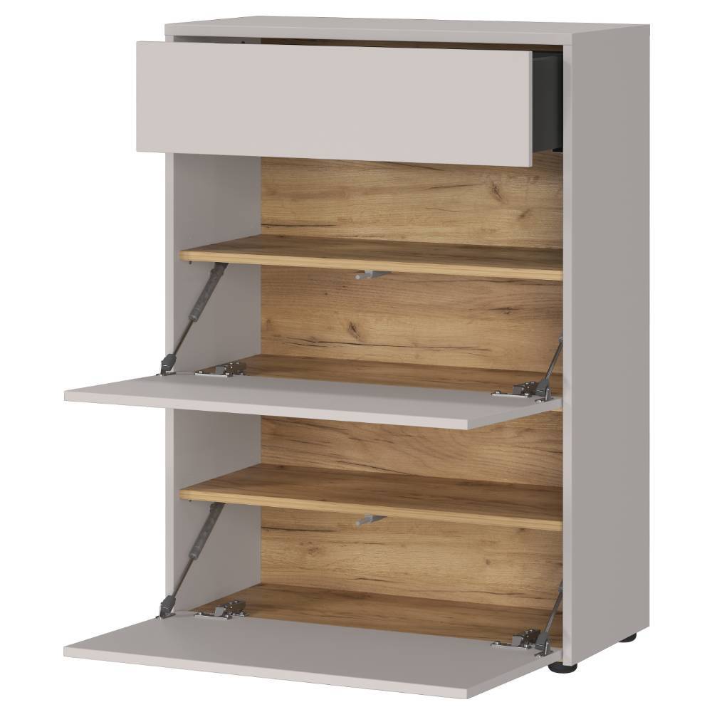 Offener Schuhschrank mit drei Holzregalen und Klappen für Flur und Diele – Osasco