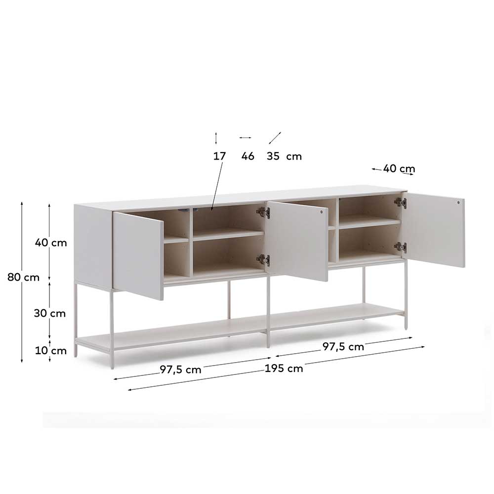 Weißes Sideboard in halboffenem Design mit genauen Maßen und Abmessungen – Dresconio