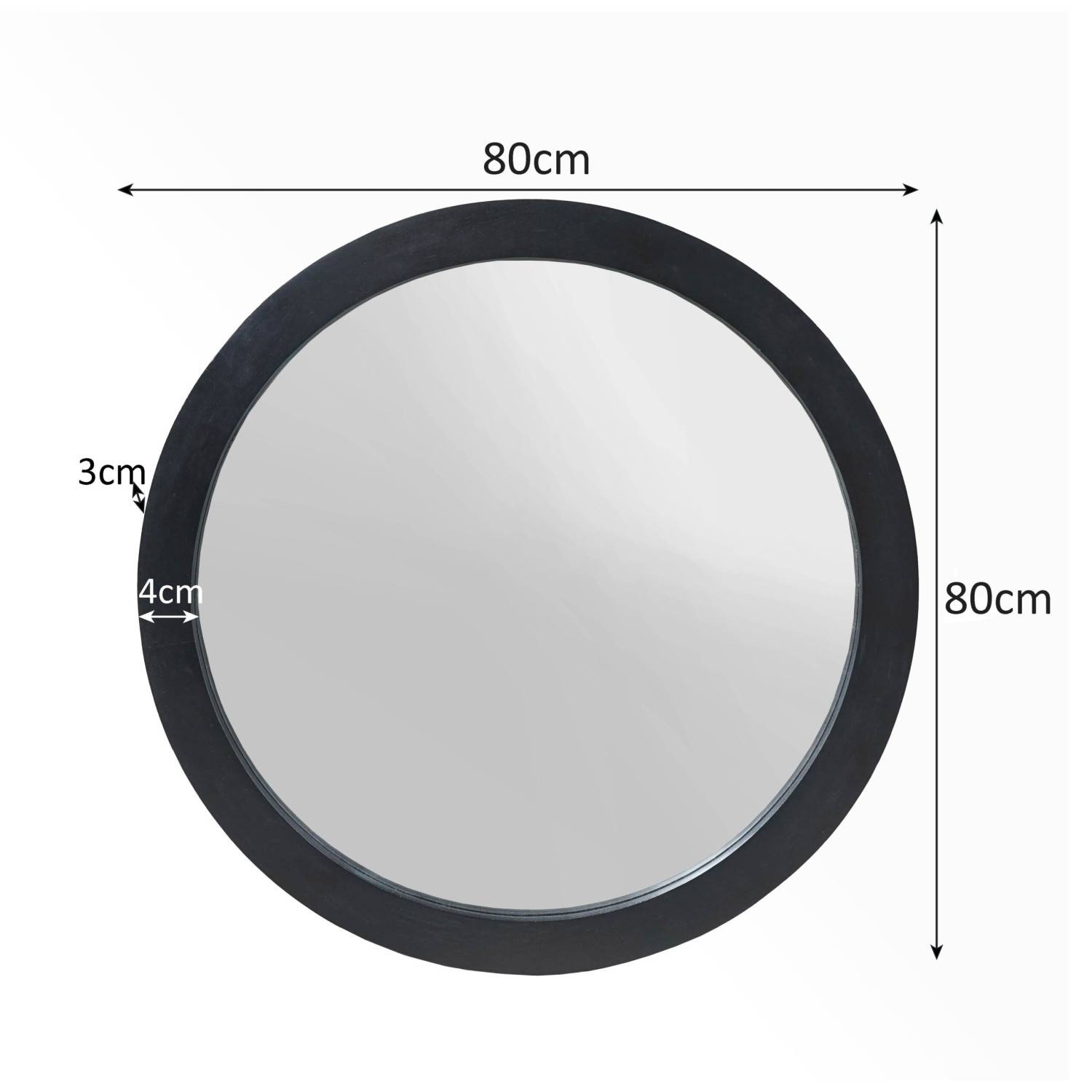 Asymmetrischer runder Wandspiegel 80cm Größenangaben – Restravon