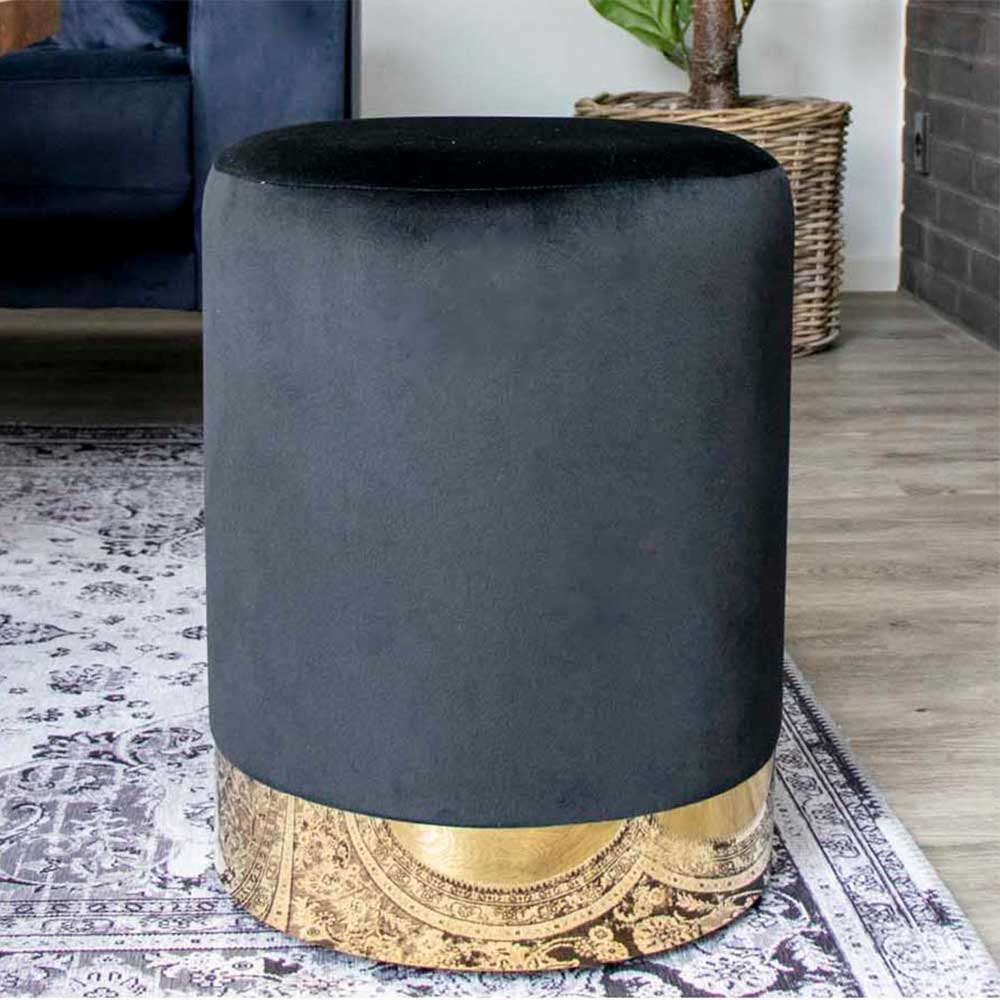 Polsterhocker in Schwarz & Messing - Vakanza