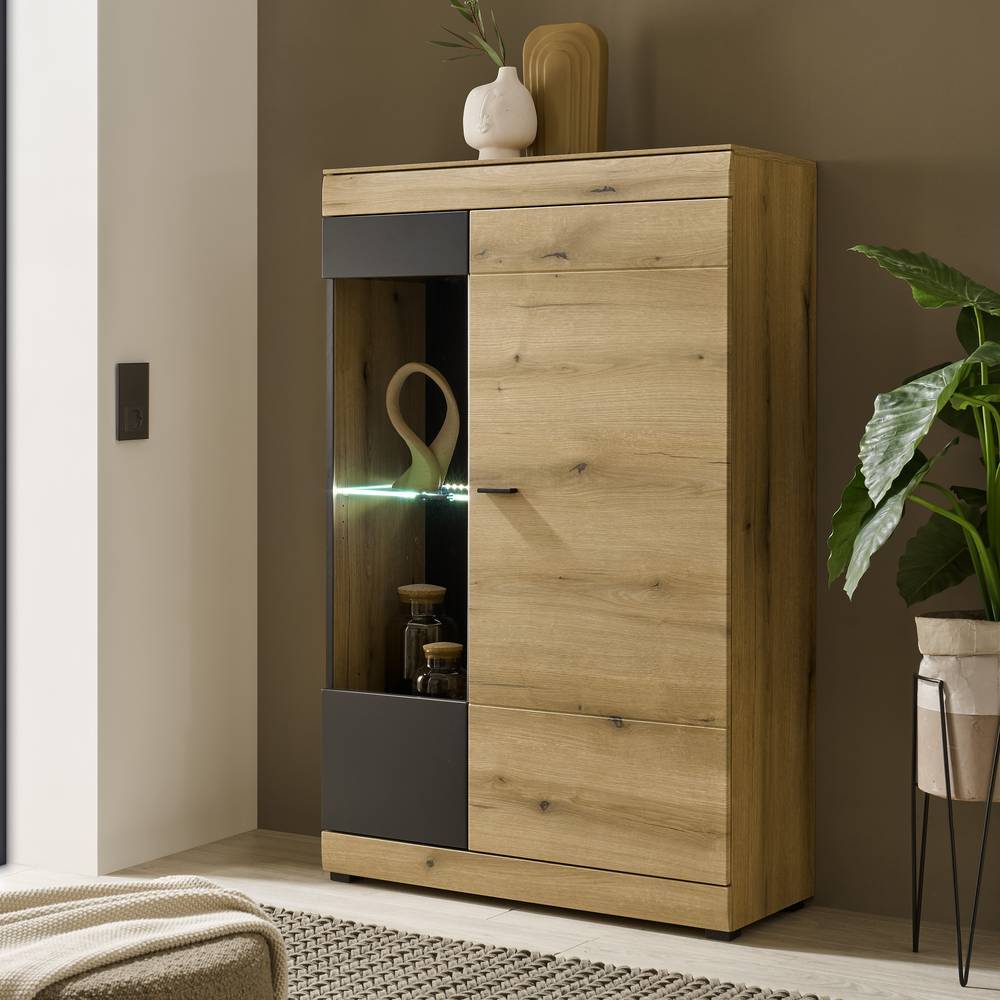 Highboard mit Glaseinsatz in Eiche Optik - Addara