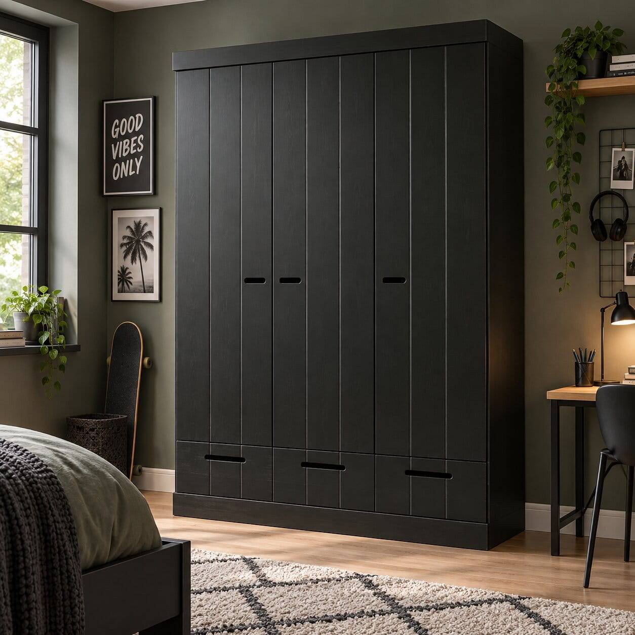 140x195x53 Kleiderschrank 3-türig & 3 Schubladen - Vindrus