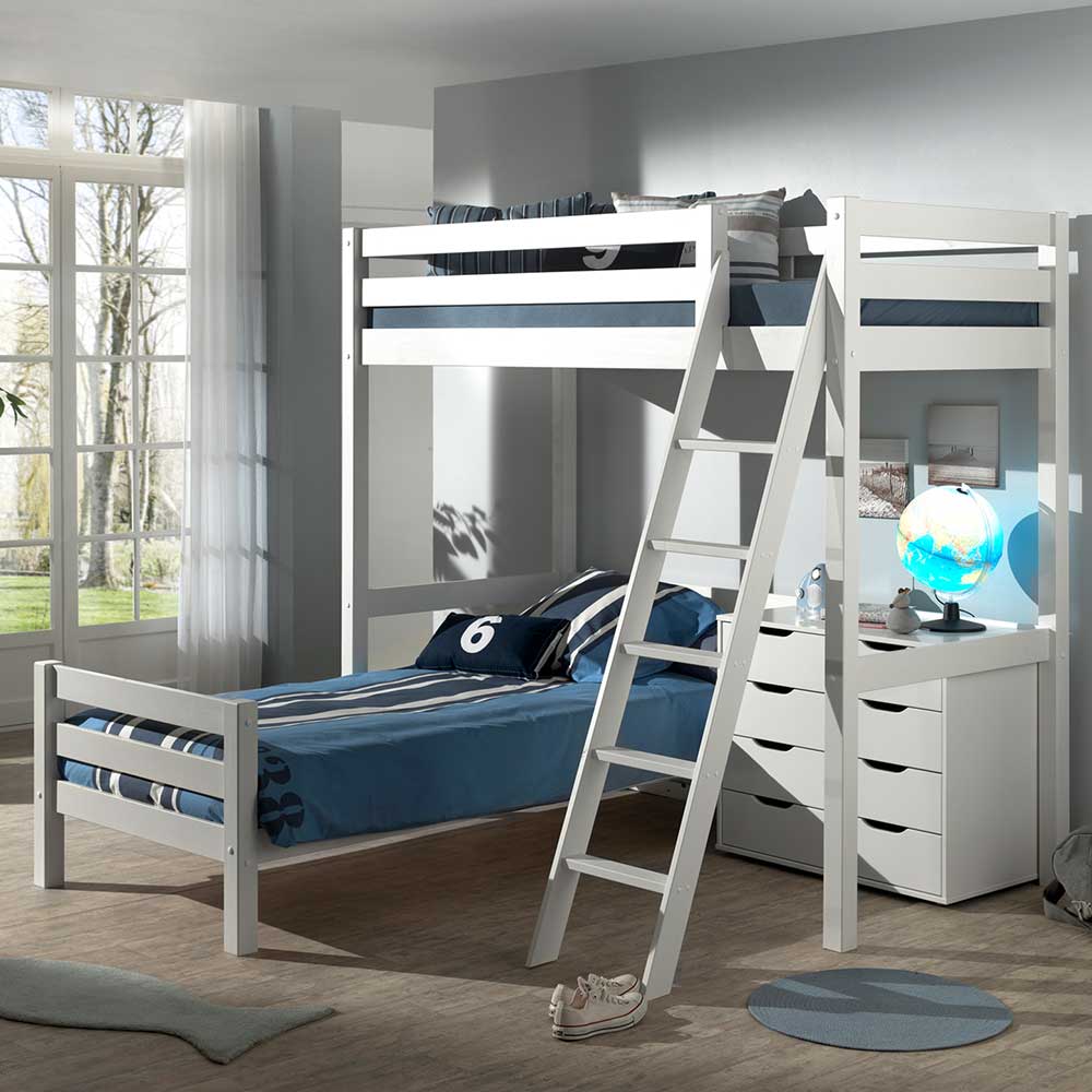 Etagenbett mit versetzten Betten in Weiß - Hermino