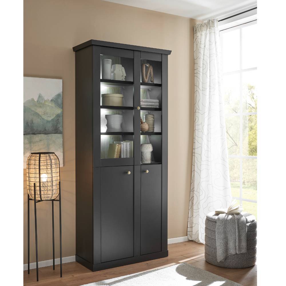 Modern Country Vitrine in Mattschwarz - Lulumo