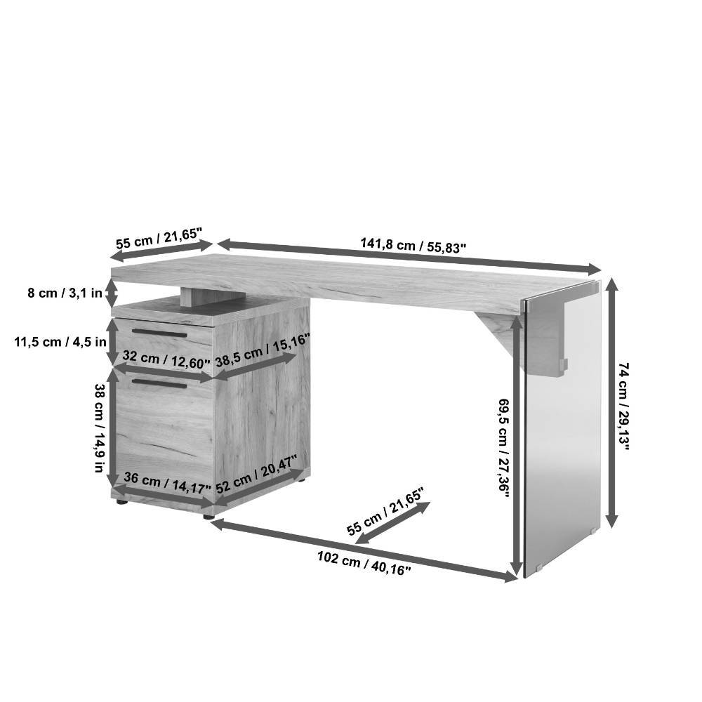 Designer-Schreibtisch in Walnuss Holzoptik - Vallonda