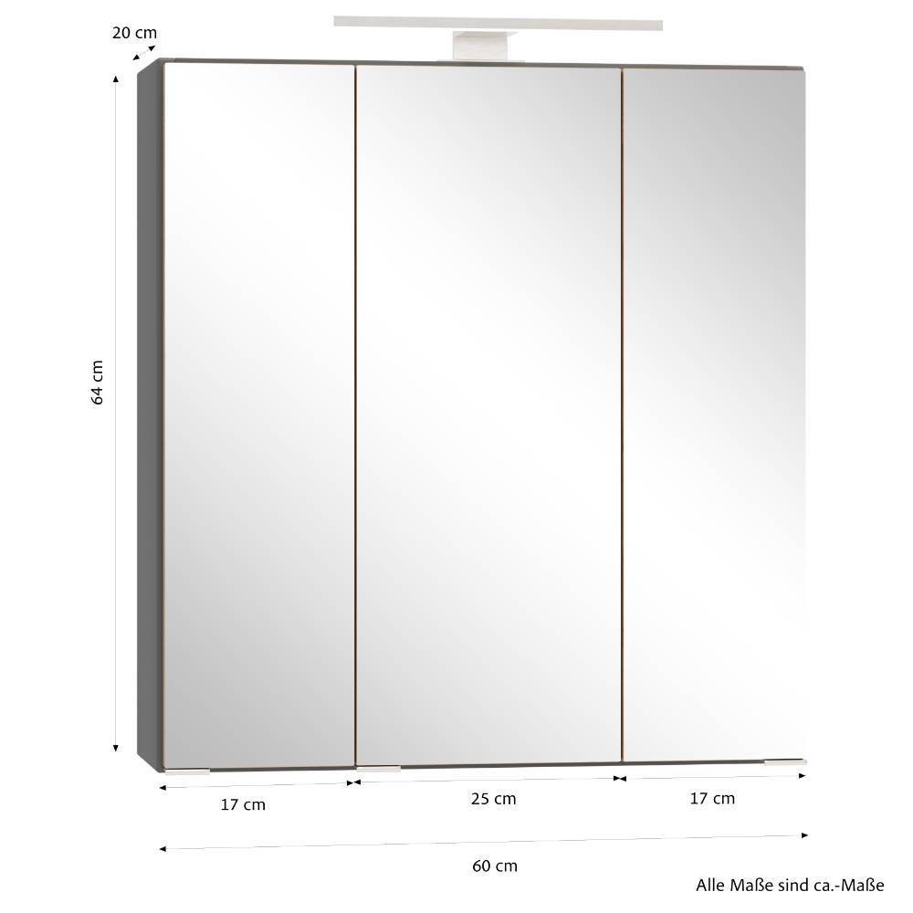 60cm Badezimmer-Spiegelschrank in Mattgrau - Reill