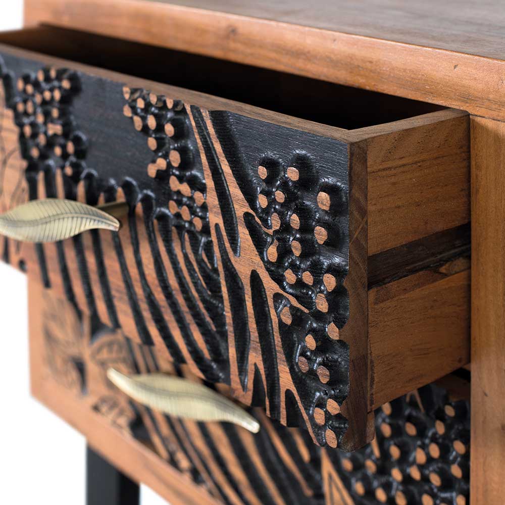 Design Holz Nachtkommode mit Schnitzerei und Lack - Marcel