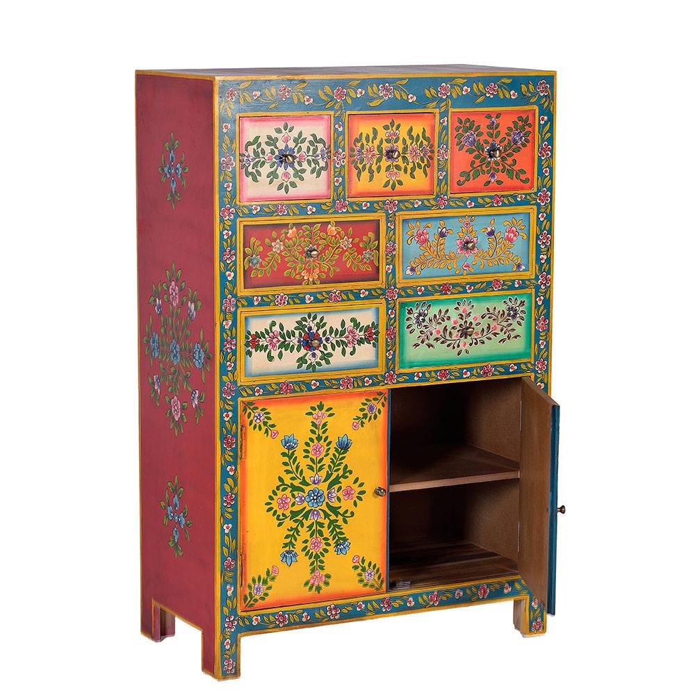 Farbenfrohes Design-Highboard mit Blumen Motiven - Leverias