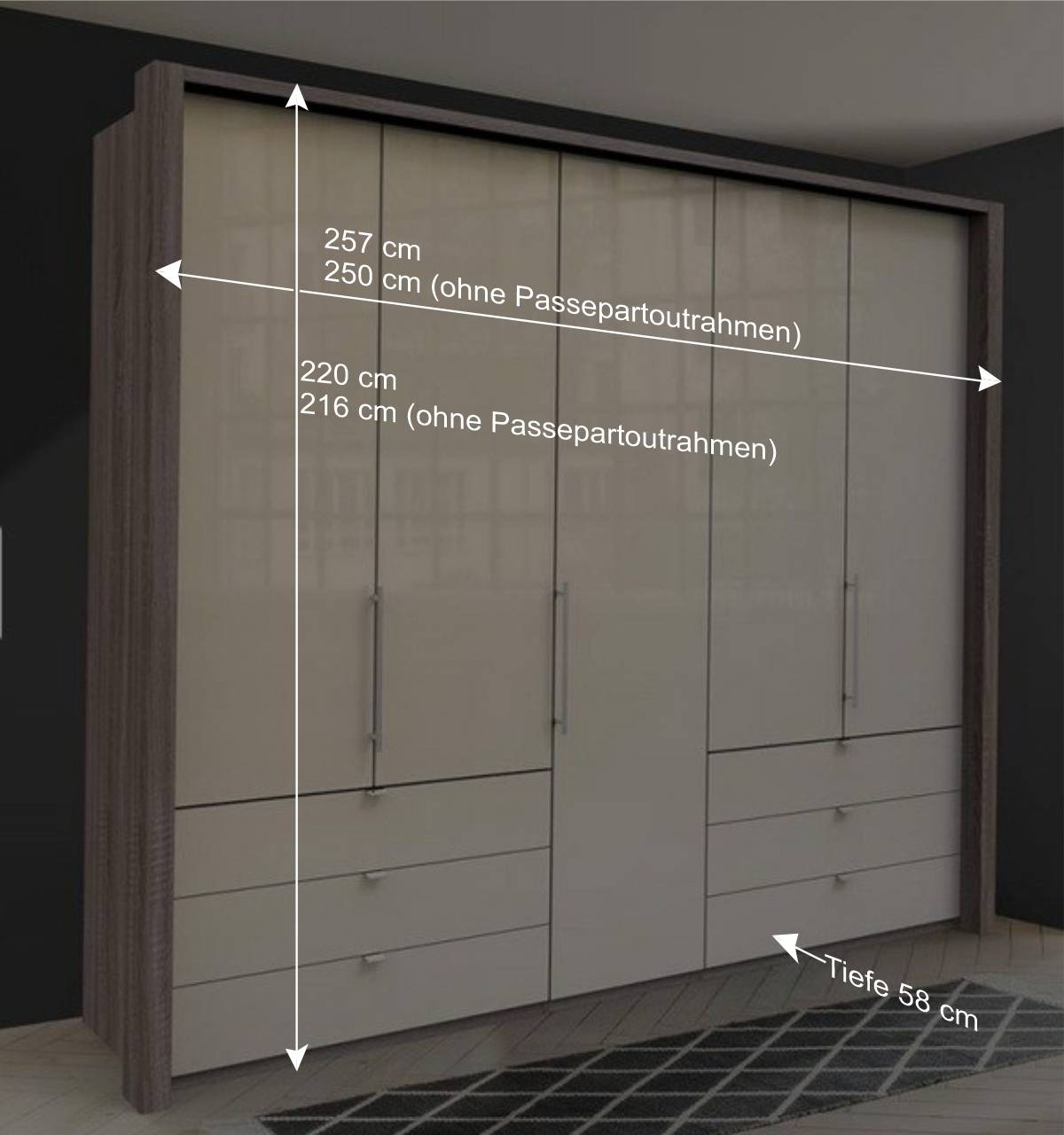 Kleiderschrank in Creme Glasbeschichtung - Porecca