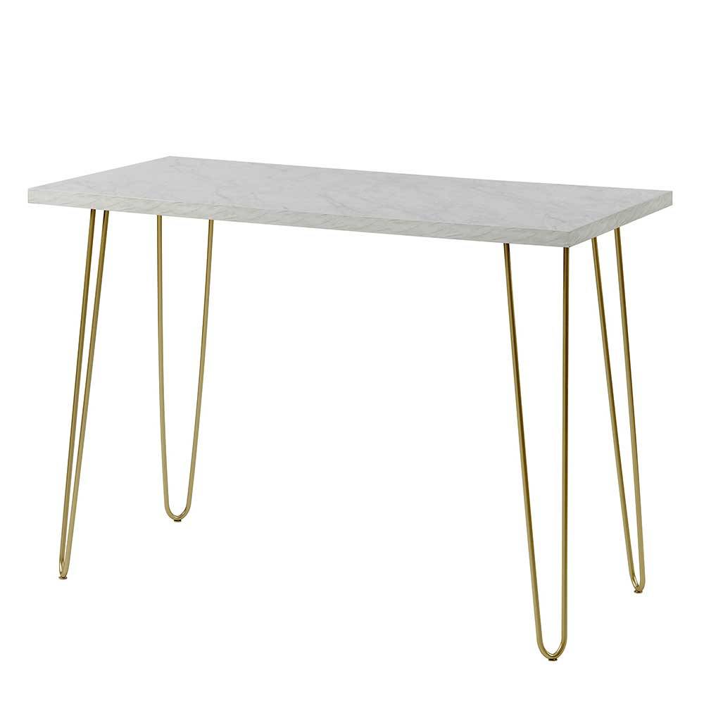 Schmaler Schreibtisch in Marmor Optik & Gold - Greeno