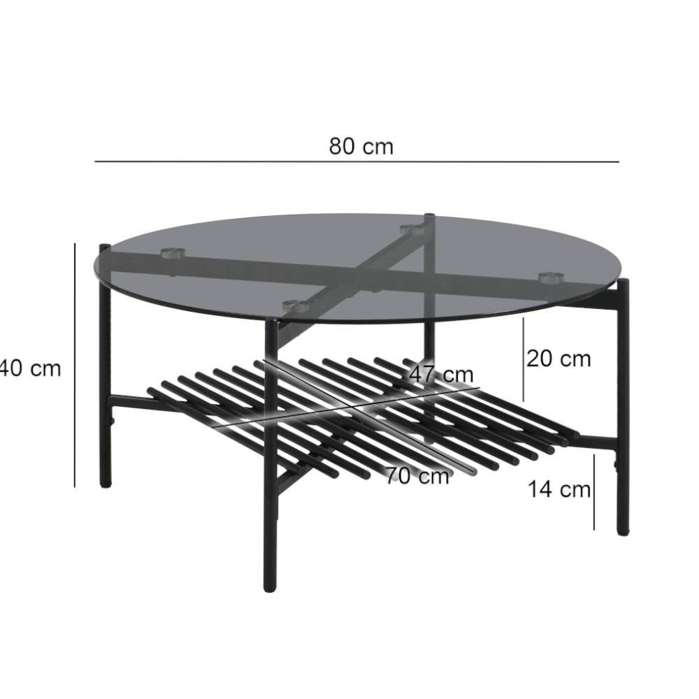 Runder Designer-Couchtisch mit Rauchglasplatte - Rivers
