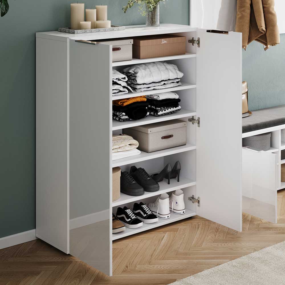 Schuhschrank in Weiß mit Glasbeschichtung - Kofi
