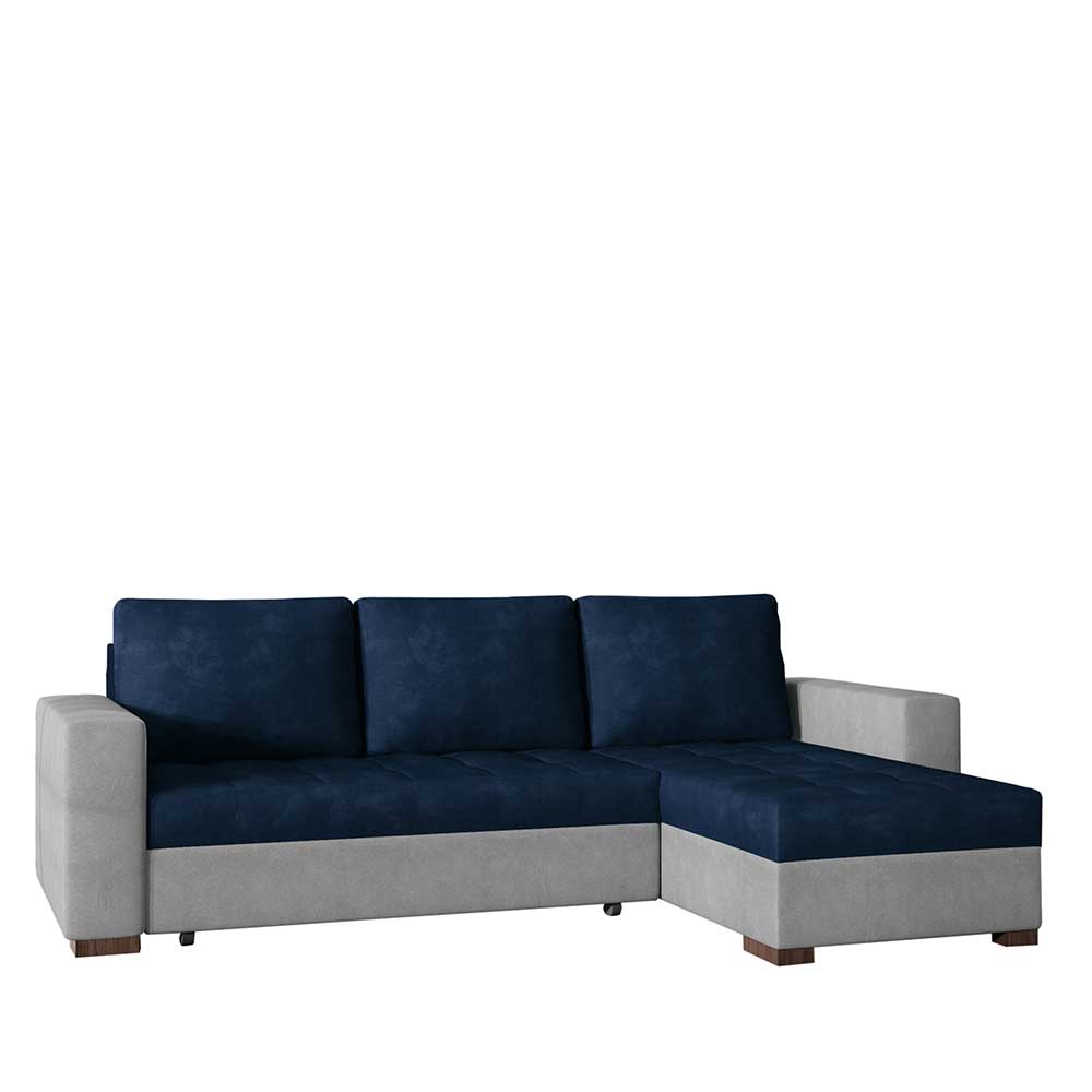 L-Design Bettcouch in Dunkelblau und Hellgrau - Genns