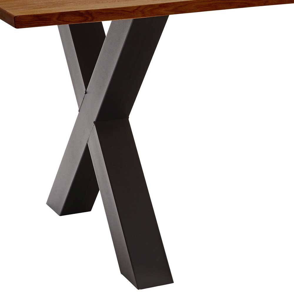X-Fuß Esszimmertisch mit Naturkante Holzplatte - Vadrus