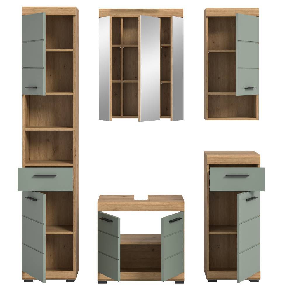 Komplettes Badmöbel-Set in Salbei - Tamdato (fünfteilig)