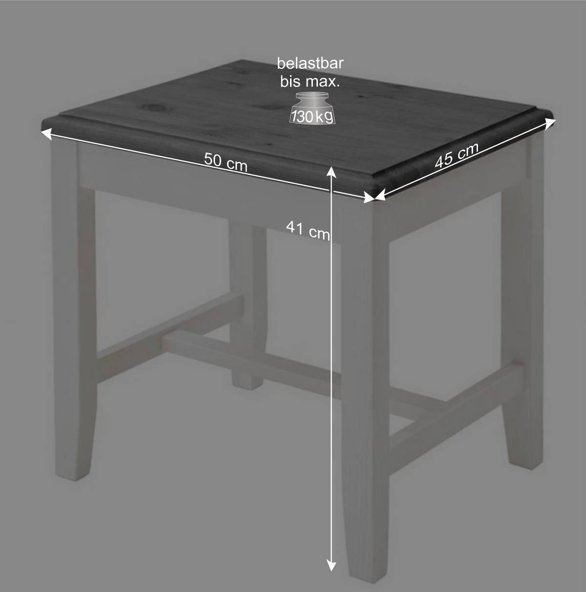 Kiefernholz Hocker in Weiß und Grau - Mirandesca