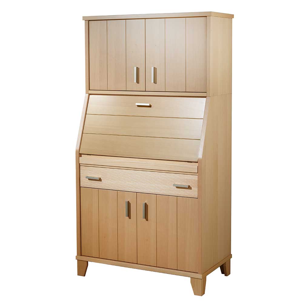 Eleganter Schrank mit Schreibklappe in Buche Natur komplett geschlossen   Lidoral