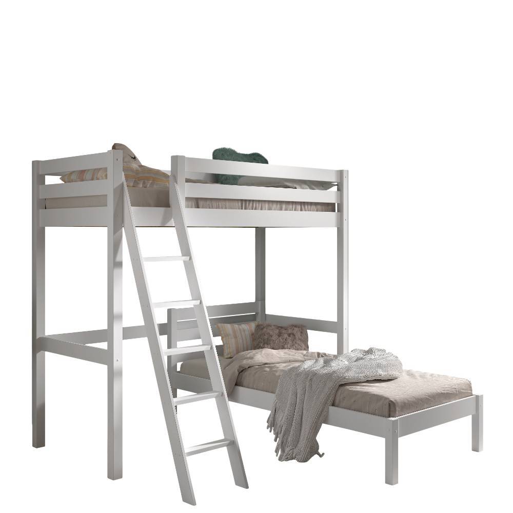 Komplettes weißes Etagenbett mit Leiter und zwei Schlafebenen für Jugendzimmer – Napcolia