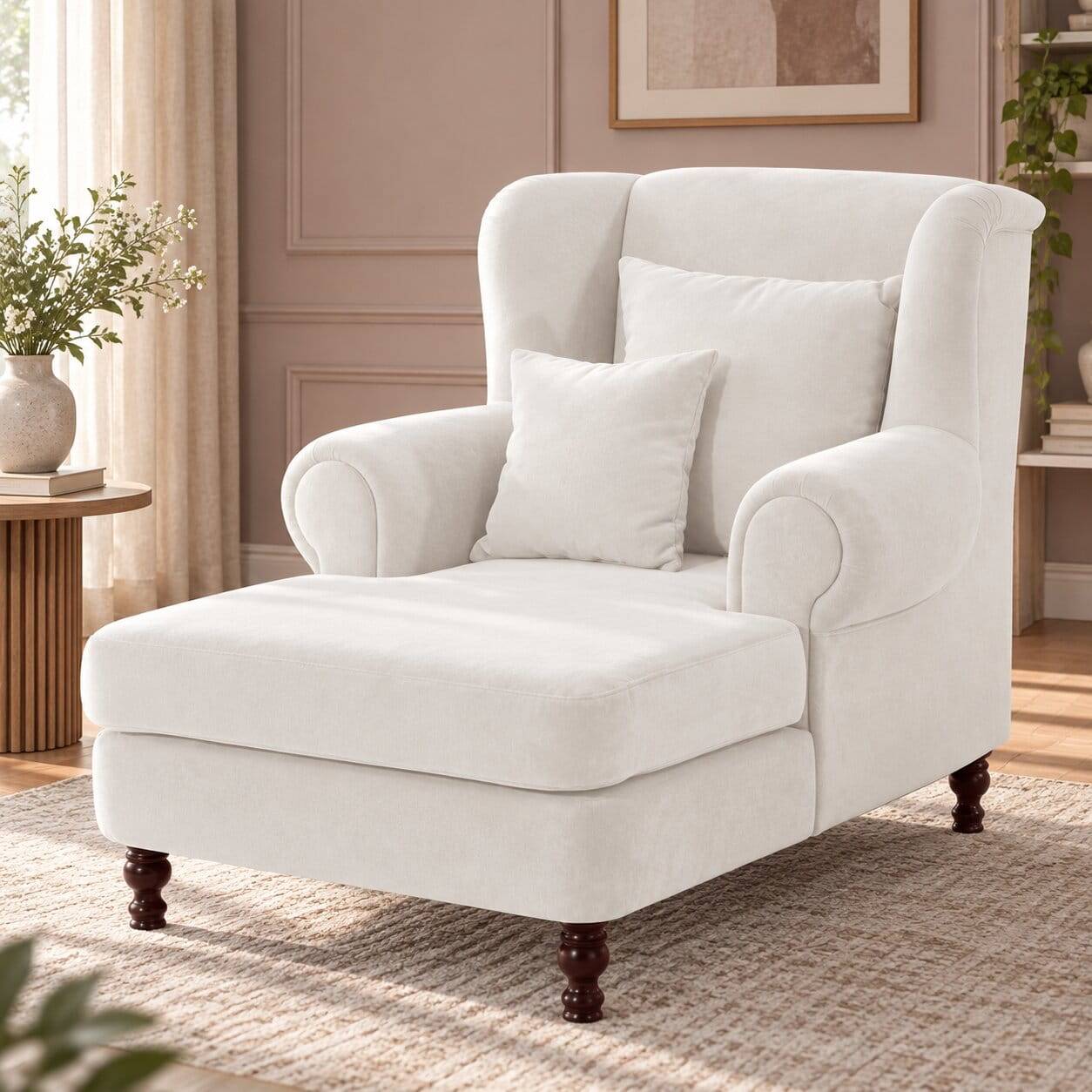 Big Sessel in Creme Veloursbezug - Mikana