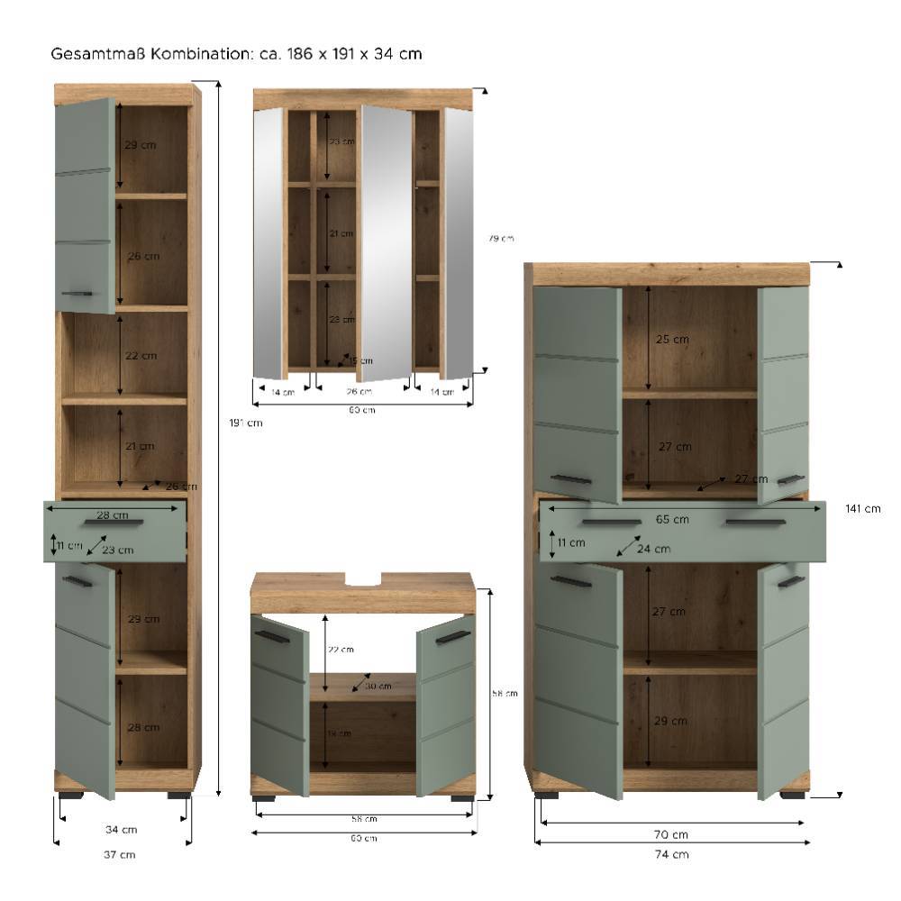Badezimmer-Möbel-Arrangement in Salbei - Tamdato (vierteilig)