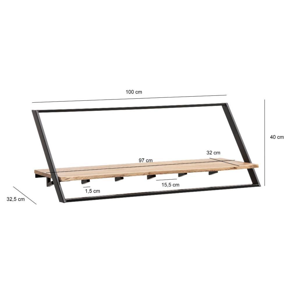 Industrial Wandgarderobe Akazienholz Baumkante mit allen wichtigen Maßen und Abmessungen Zirco