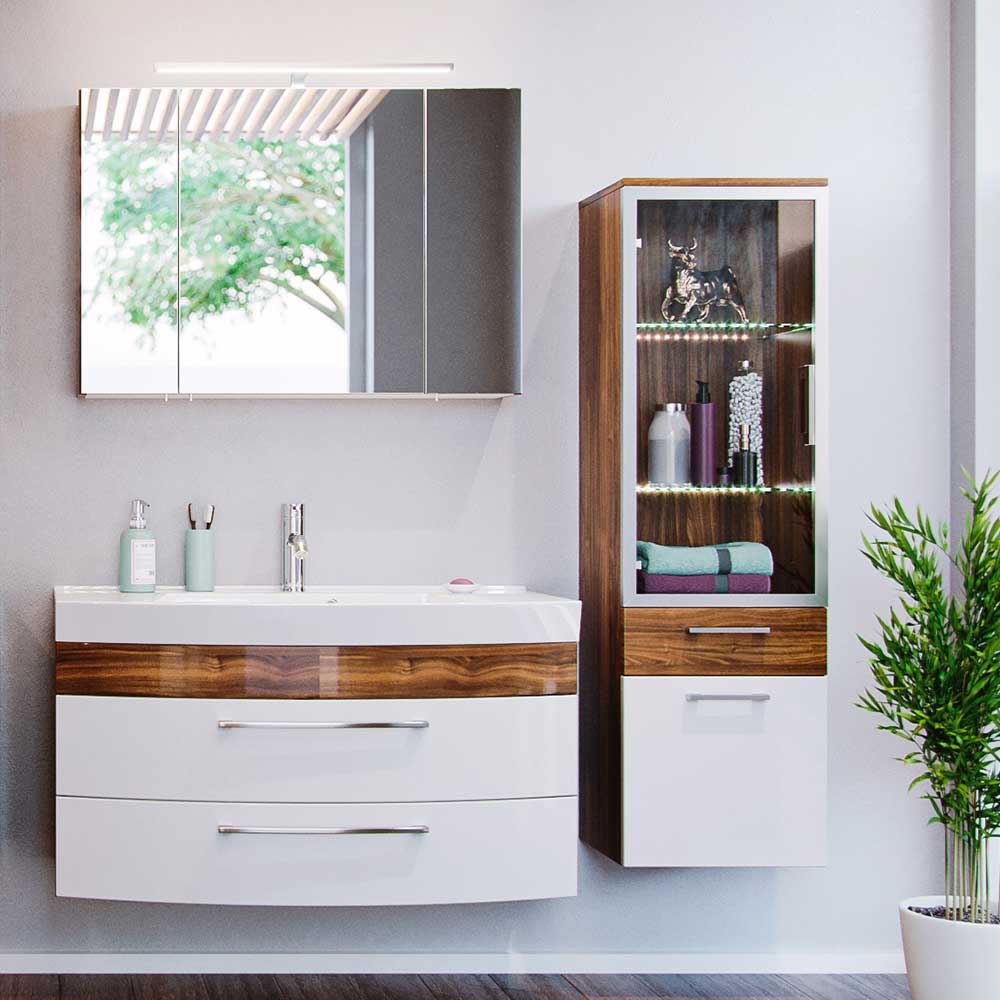 Badezimmermöbel Set Badajoz mit Waschtisch groß 100cm breit (dreiteilig)