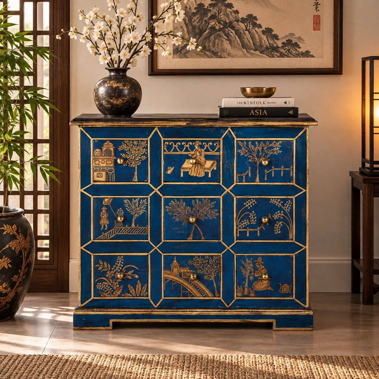 Kommode in Blau und Gold - Peace