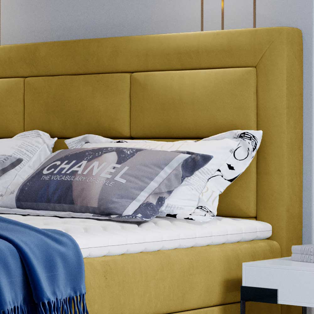 Komplettbett mit Samtbezug in Senfgelb - Sestron