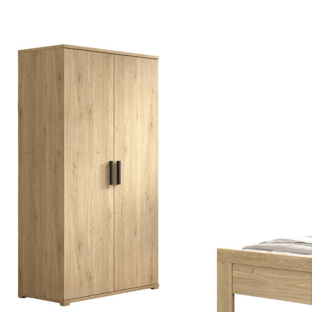 Jugendzimmer Kleiderschrank in Eiche mit zwei Türen und schwarzen Griffen – Choice
