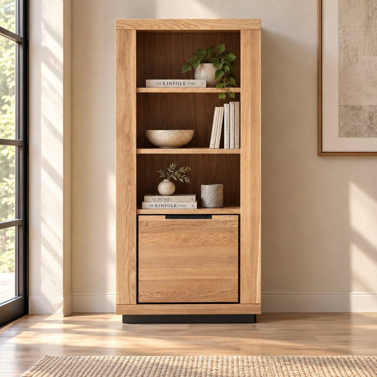 72x142x40 Teilmassives Regal mit drei Fächern & Tür - Vlacoma
