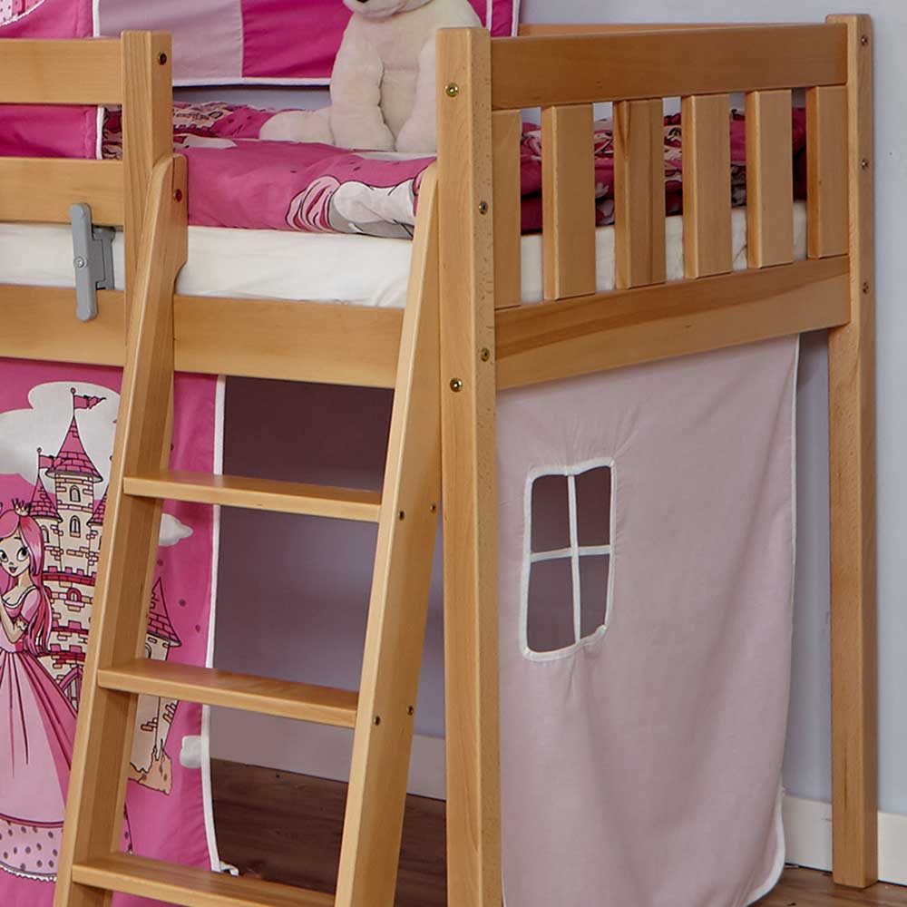 Holzhochbett für Kinder mit Prinzessin Stoff - Una