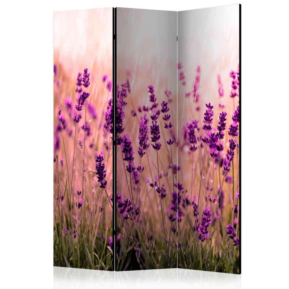 3-tlg Paravent mit Lavendel Blumen Motiv - Vancerta