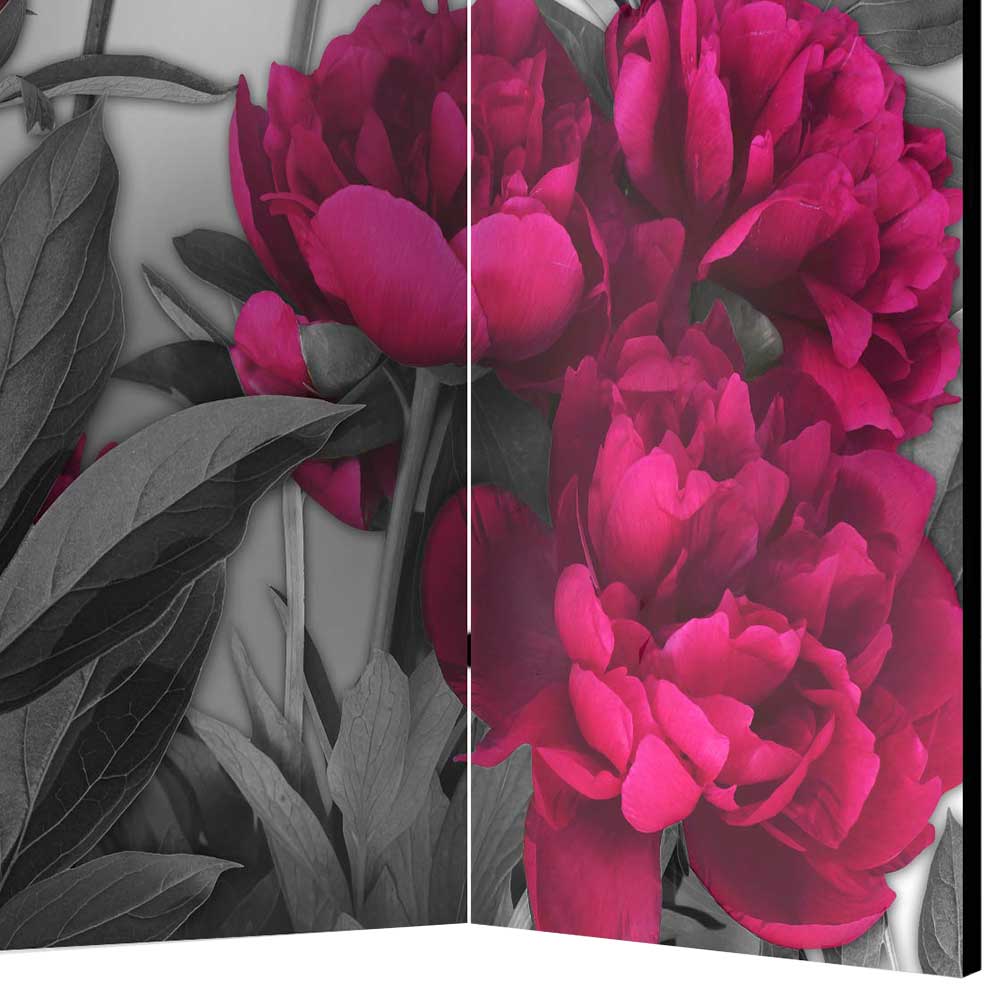 Paravent mit Blumen Motiv in Pink Grau - Varina