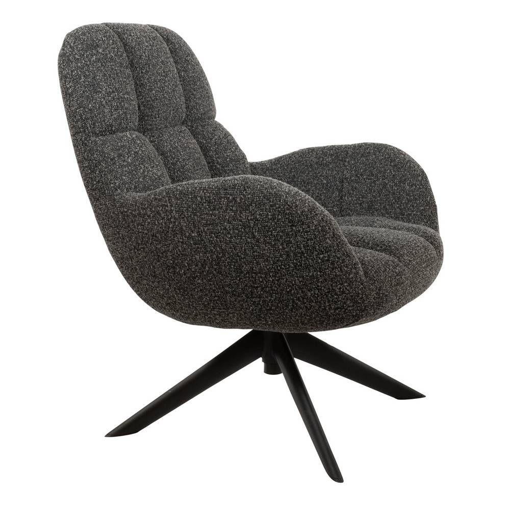 Anthrazitfarbener Boucle Drehsessel mit schwarzem Sternfuß von vorne – Maximiliano
