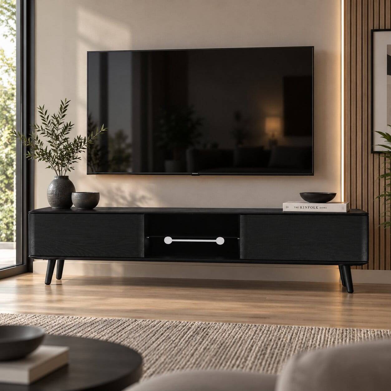 Eiche TV Lowboard in Schwarz geölt - Janeira