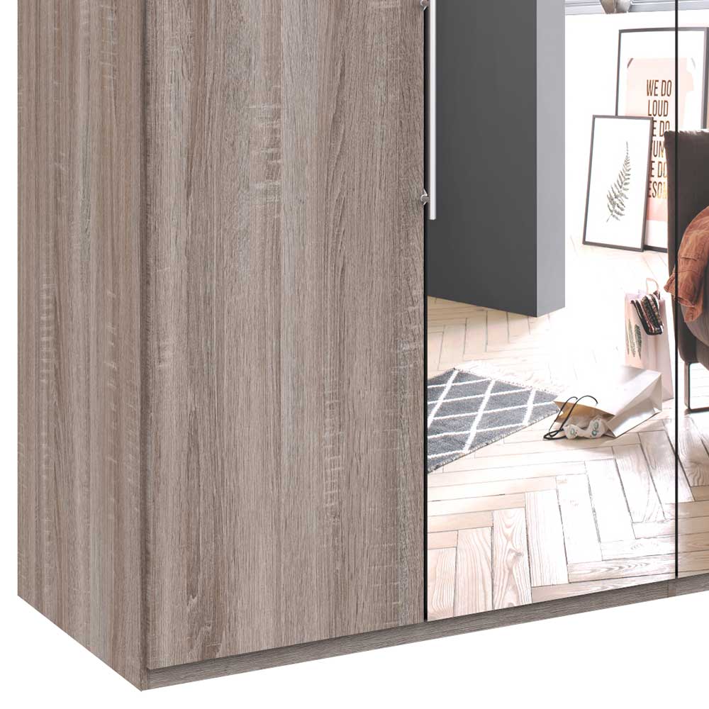 2-türiger Holz Look Kleiderschrank mit Spiegel - Crenba