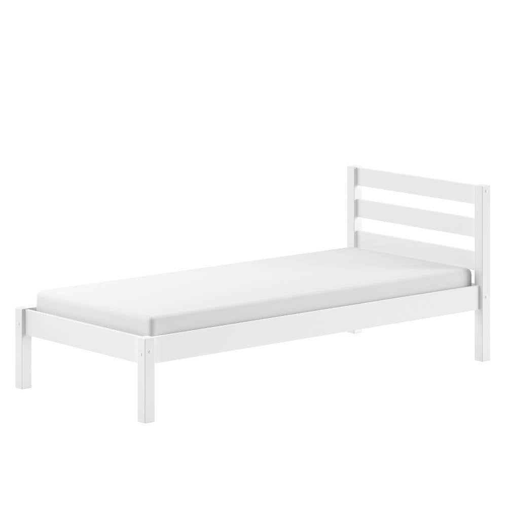Weißes Holzbett 90x200cm mit Lattenrost und Matratze für das Schlafzimmer – Napcolia