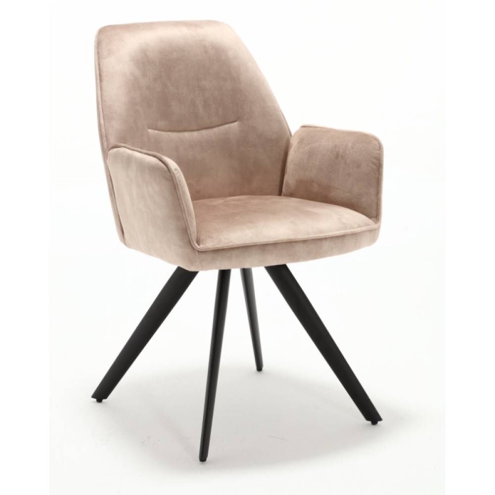 Moderner Esszimmersessel in beige Samt mit schwarzen Metallbeinen – Adajas