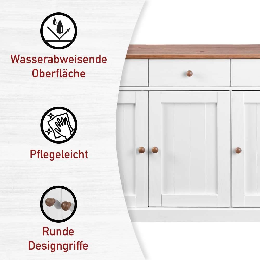 130 cm Kiefer Sideboard in Weiß Braun - Vatina