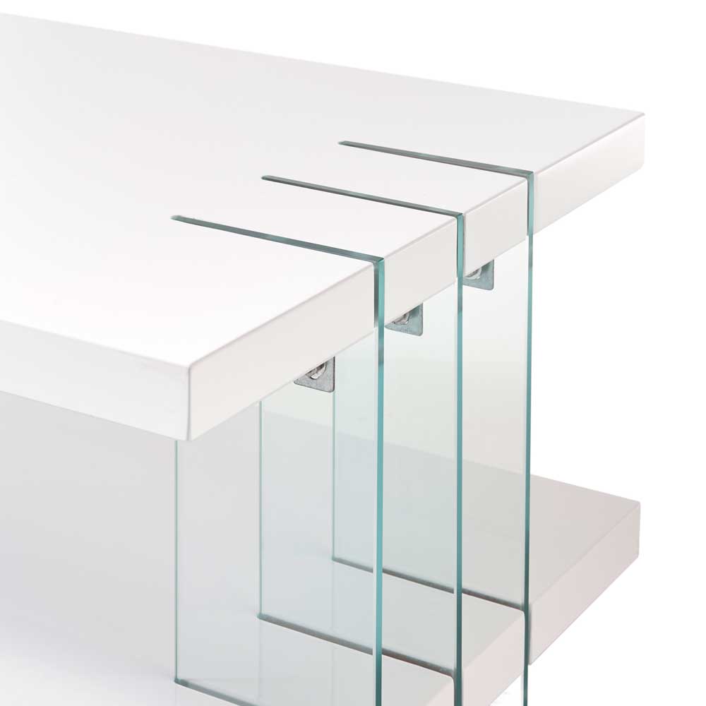 Design Couchtisch in Weiß Hochglanz & Glas - Klemak