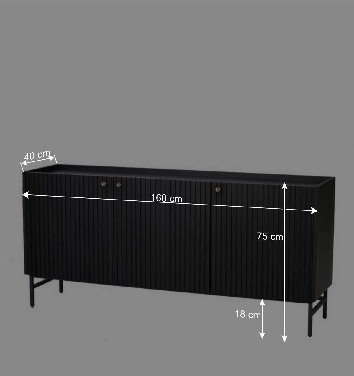 3-türiges Sideboard in Schwarz - Hemorian