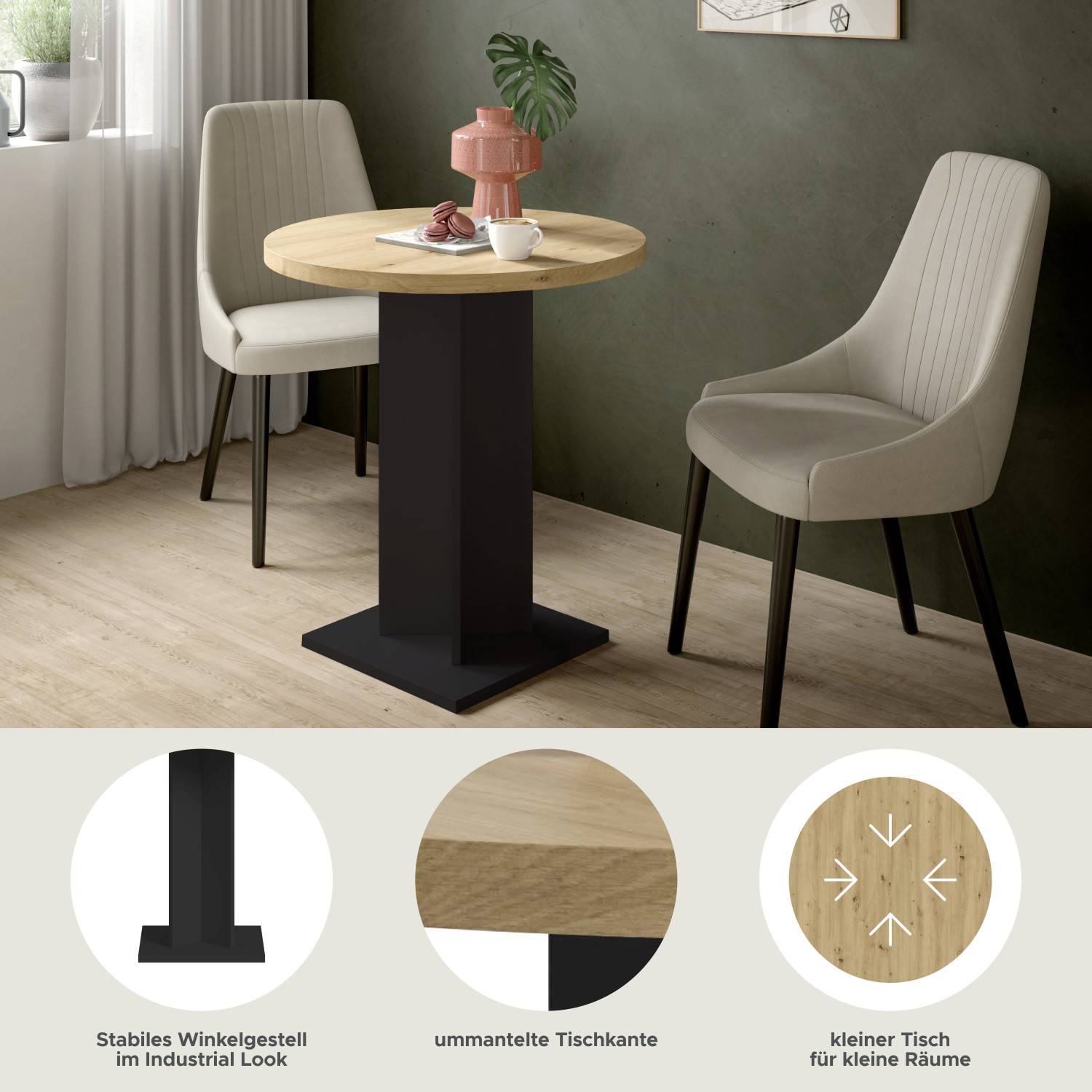 Kleiner Bartisch mit stabilem Winkelgestell, ummantelter Kante, ideal für kleine Räume – Norjan