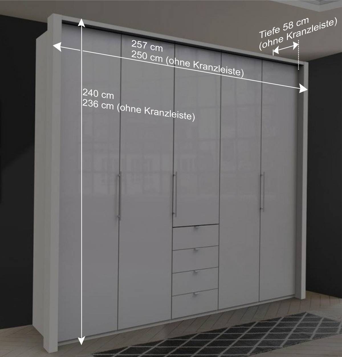 Schlafzimmer-Schrank in Weiß Glasfront - Dolienca