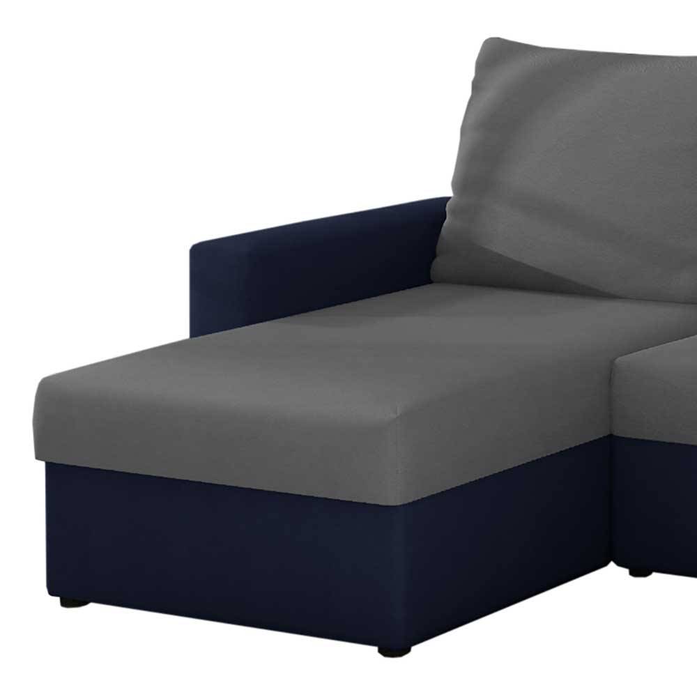 Ecksofa mit Schlaffunktion in Grau und Dunkelblau - Emotionnel