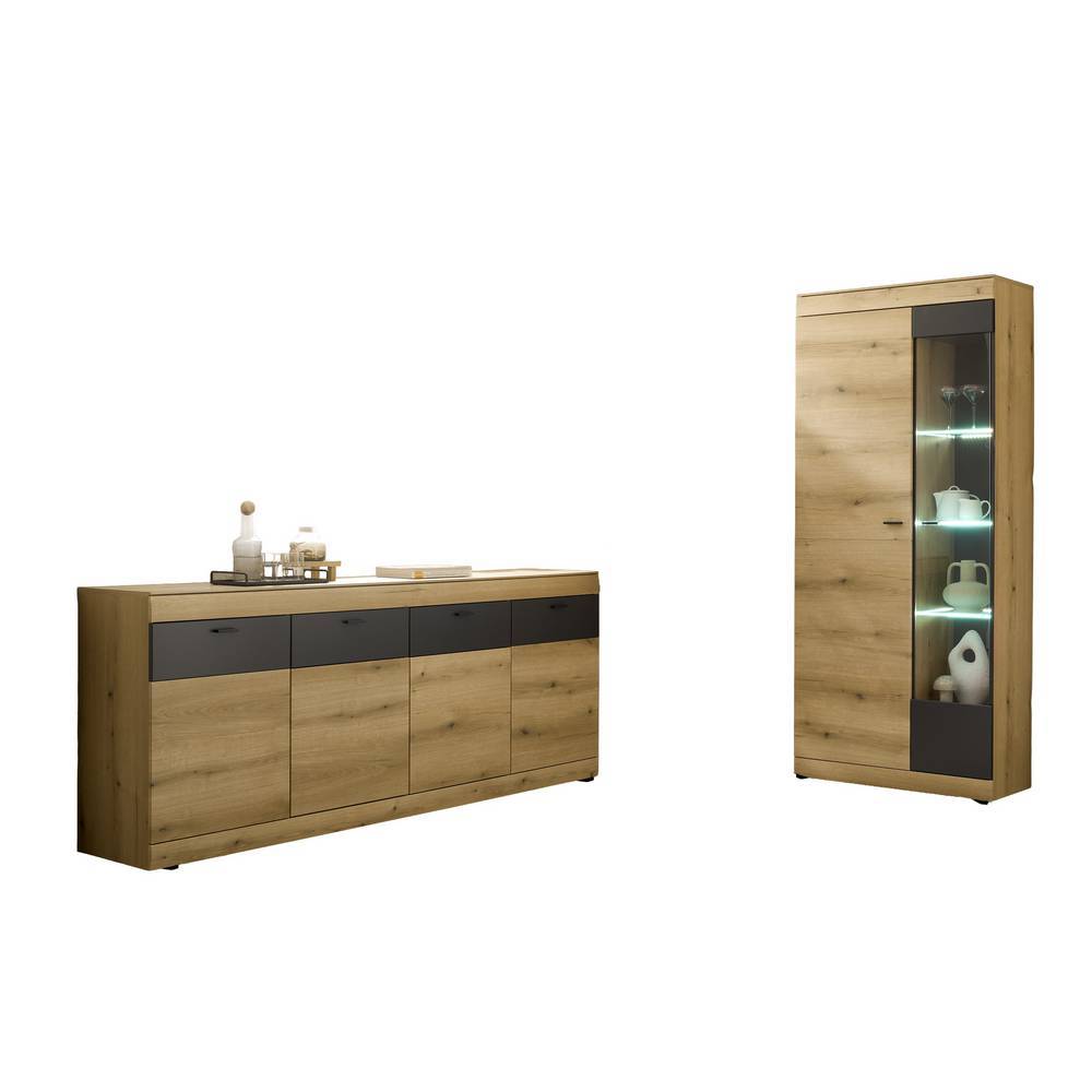 Vitrine und Sideboard Set in Eiche Optik - Addara (zweiteilig)